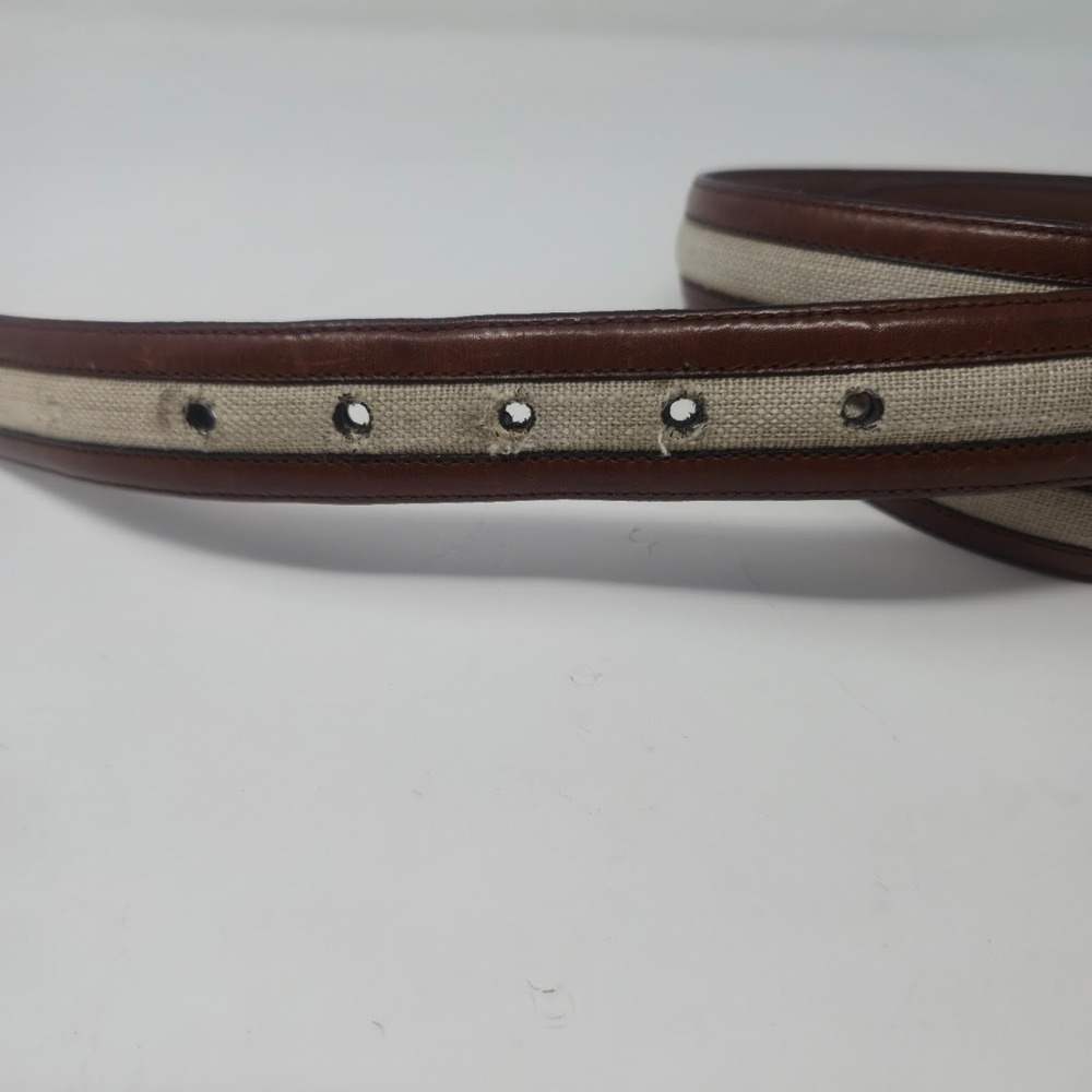 AS IS Saks Fifth Avenue Belt 38 M-3832 Spain Brown Leather Linen - MISSING PRONG - Picture 6 of 12